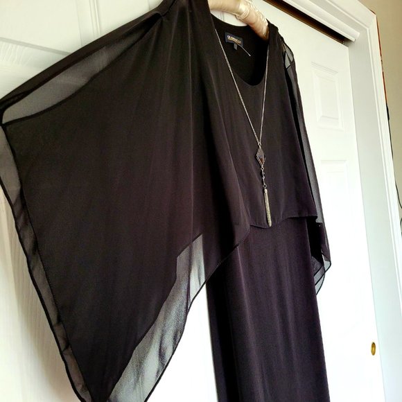 NWT Glamour Women's Evening Maxi Dress Chiffon Overlay Stretch Black Size 12 - Picture 2 of 13